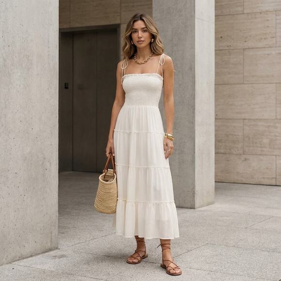 New Reformation Nira Flowy Maxi Dress Ivory Women's Size XL New Reformation Nira Flowy Maxi Dress Ivory Women's Size XL